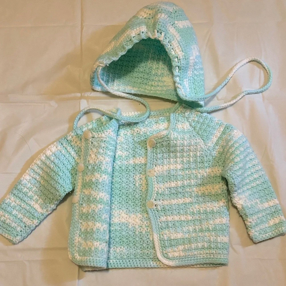 Handmade Baby Crochet Sweater and Bonnet - Picture 2 of 6